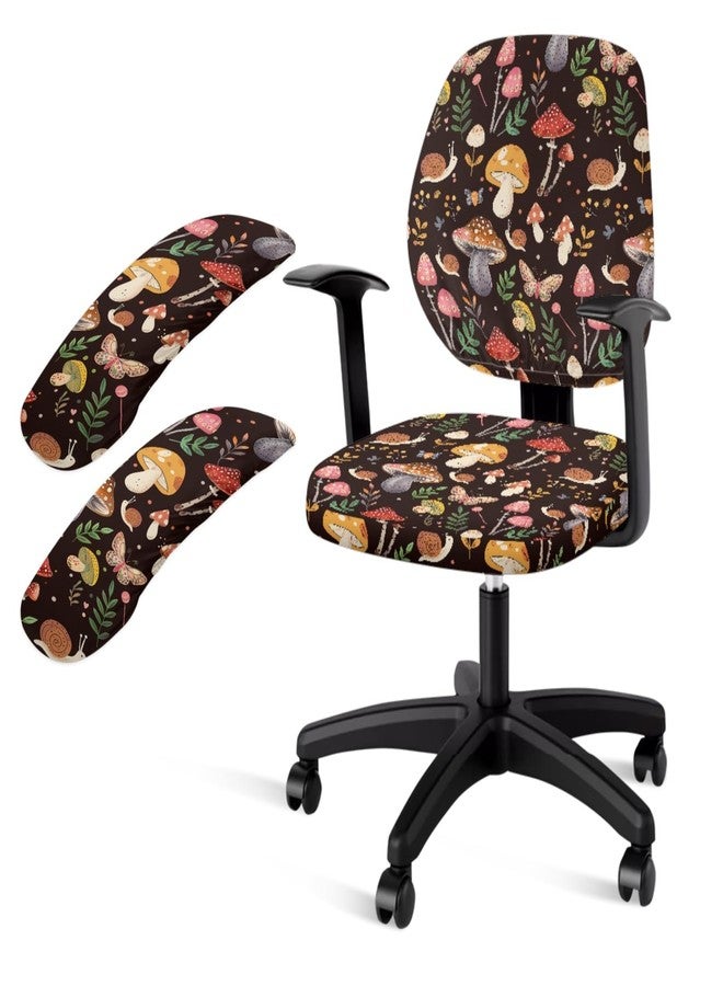 Wanzuoeng Mushroom Butterfly Print Office Desk Chair Seat Cover with Armrest Covers, Stretchable Office Chair Seat Cover Removable Computer Chair Back Covers, Dustproof & Non Slip - Image 1